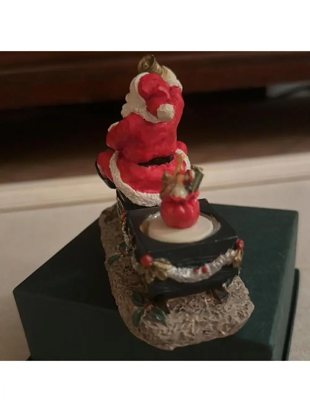 Vintage Santa Claus figurine riding a train w presents